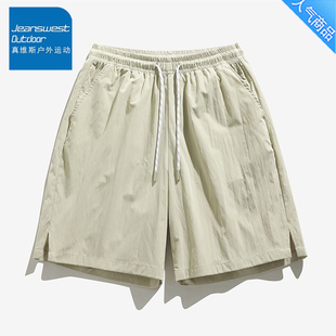 休闲五分裤 真维斯户外运动2026新款 夏季 宽松抽绳速干运动短裤 男士