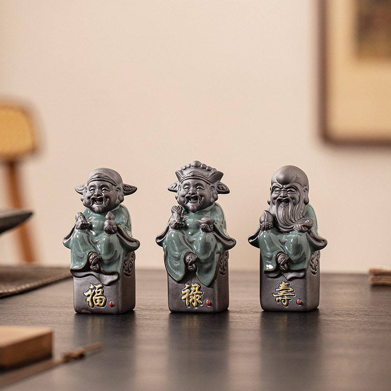 中式陶瓷福禄寿三星小摆件客厅玄关博古架财神爷寿星福星神像