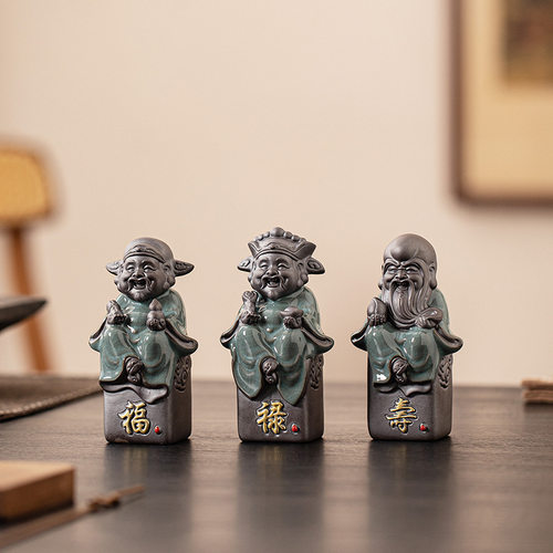 中式陶瓷福禄寿三星小摆件客厅玄关博古架财神爷寿星福星神像