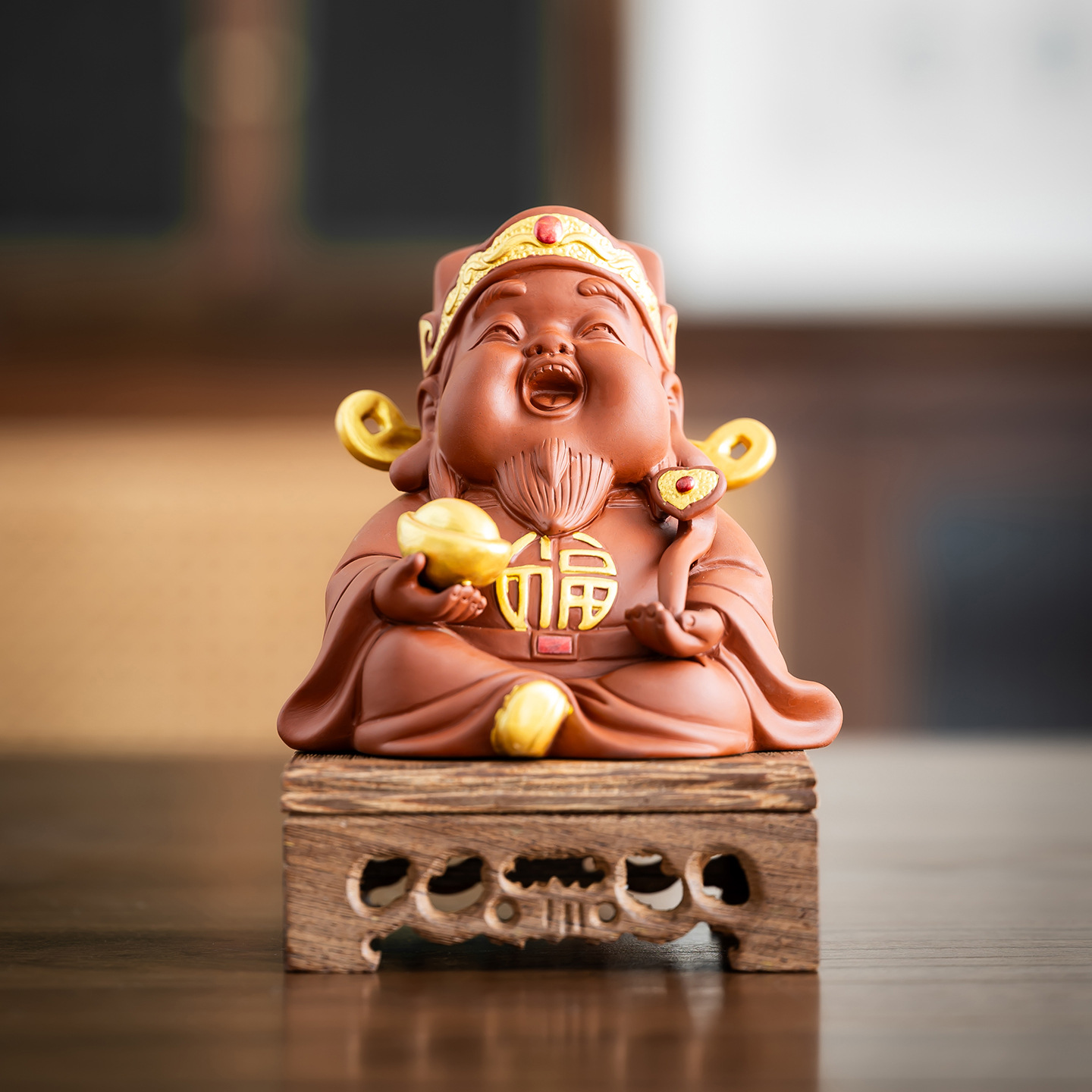 财神爷紫砂茶宠摆件精品可养招财手工茶玩配件茶桌茶台装饰摆设