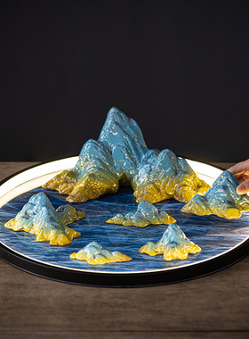 中式禅意陶瓷假山摆件酒店