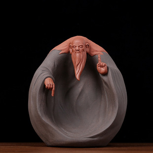 德化紫砂老子摆件陶瓷道家人物雕像雕塑工艺品书房书桌博古架