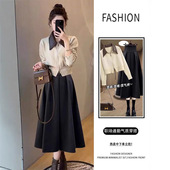 感polo领针织双拉链毛衣半身裙两件套 秋冬套装 温柔芭蕾 女新款