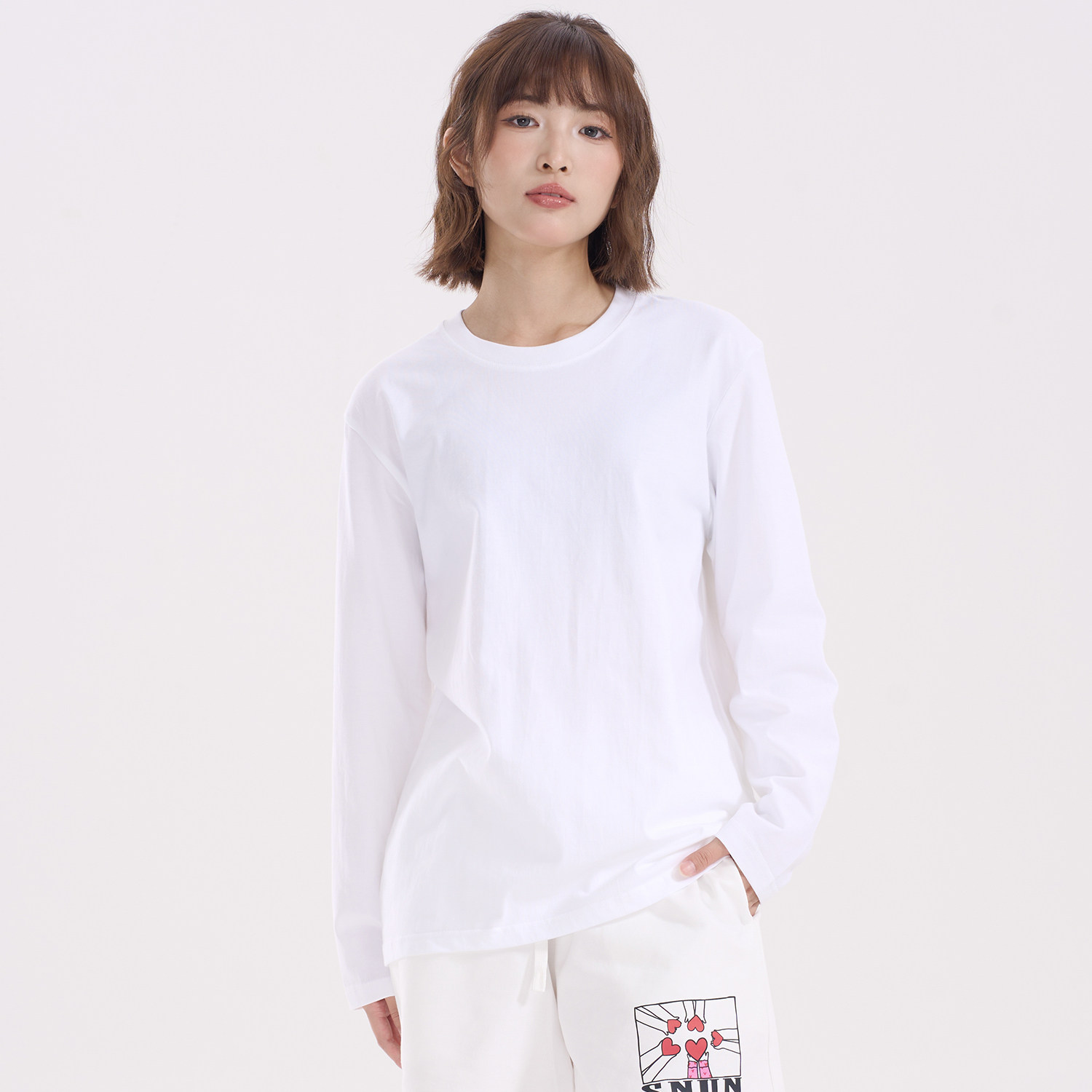 纯棉白色打底衫长袖女内搭t恤宽松重磅230g纯色基础上衣日常打底,女装/女士精品,T恤,淘宝优惠券,粉丝福利购,淘宝优惠卷