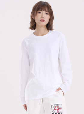 纯棉白色打底衫长袖女内搭t恤宽松重磅230g纯色基础上衣日常打底