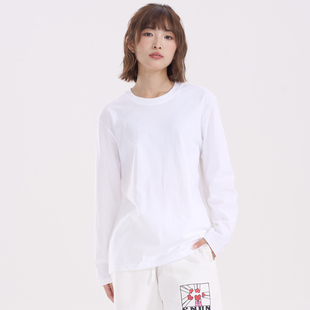纯棉白色打底衫长袖女内搭t恤宽松重磅230g纯色基础上衣日常打底