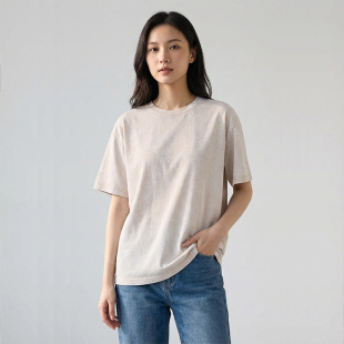 上衣 t恤女230g炒雪花内搭圆领潮牌半袖 全棉水洗做旧重磅夏季 短袖