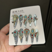 中式 凤求凰 纯手工穿戴甲凤冠霞帔高级新款 宫廷美甲奢华穿戴重工