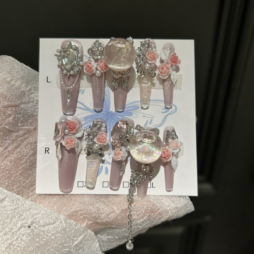 幸运星 流麻纯手工穿戴甲新款流沙手工美甲贴片长款指甲
