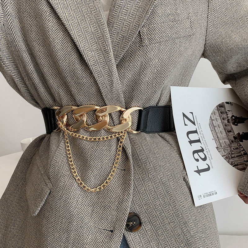 腰封女宽版新款金属链条百搭配西服大衣免打孔皮带装饰腰饰腰带