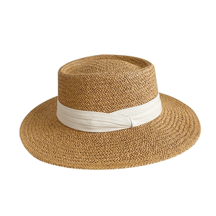 草帽女夏季沙滩度假防晒平顶小礼帽海边遮阳复古平檐法式草编帽子