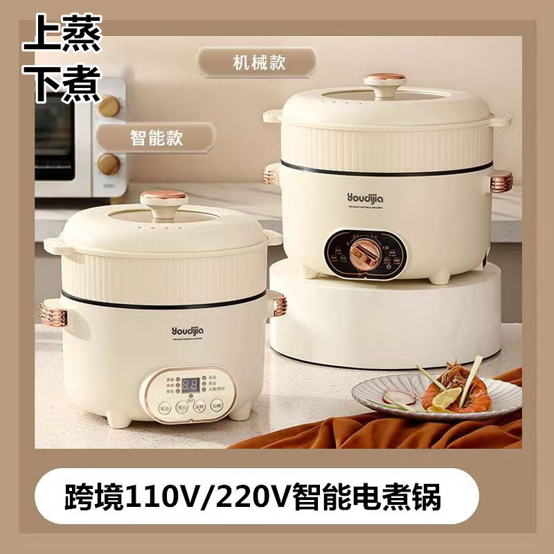 跨境110V美规电煮锅多功能电火锅一体锅蒸煮小电锅电炒锅台湾日本