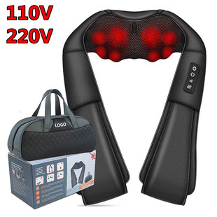 跨境110V220V颈椎按摩器按摩披肩揉捏热敷电动家用腰背肩颈按摩仪