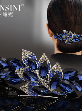 高端水晶发夹后脑勺盘发头饰女水钻顶夹气质马尾夹发卡大号弹簧夹