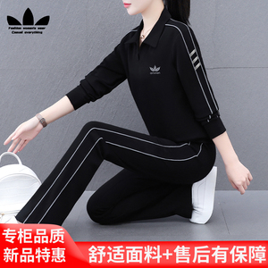 运动三叶草纯棉卫衣套装女春秋2025年新款大码休闲洋气百搭两件套