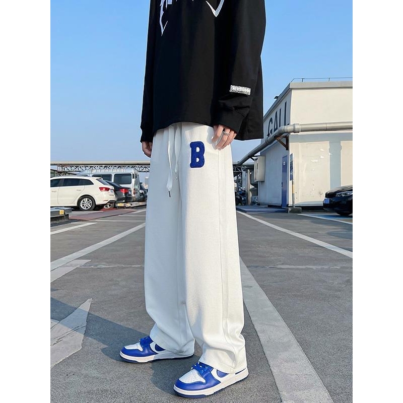 美式复古休闲卫裤夏季字母刺绣潮牌百搭宽松户外运动阔腿直筒长裤