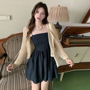 微胖大码 甜辣抹胸牛仔连衣裙女2024春夏新款 收腰小裙子