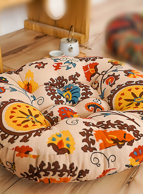 地中海棉麻复古蒲团美臀坐垫加厚布艺圆形阳台飘窗榻榻米地板打坐