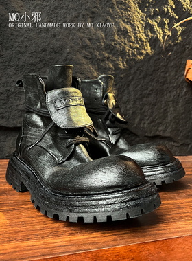 MO小邪’T550重磅水洗马皮做旧短靴款骑士靴户外休闲百搭马丁靴女
