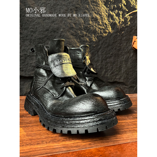 MO小邪’T550重磅水洗马皮做旧短靴款骑士靴户外休闲百搭马丁靴女