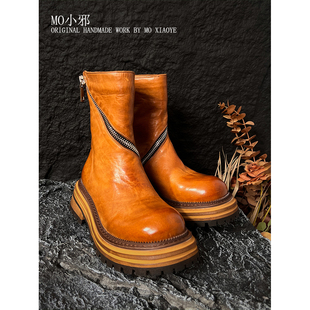 MO小邪 A022原创设计水洗马皮短靴切尔西秋冬厚底百搭真皮靴子女