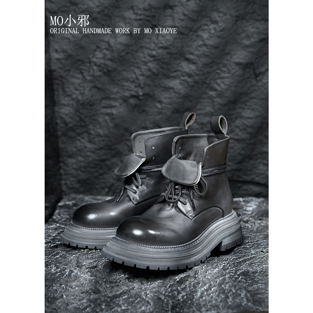MO小邪'99020手工马皮系带短靴款骑士靴户外休闲百搭马丁靴经典款