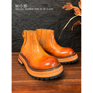 MO小邪' A035原创水洗马皮短靴切尔西秋冬女厚底百搭真皮靴子女鞋