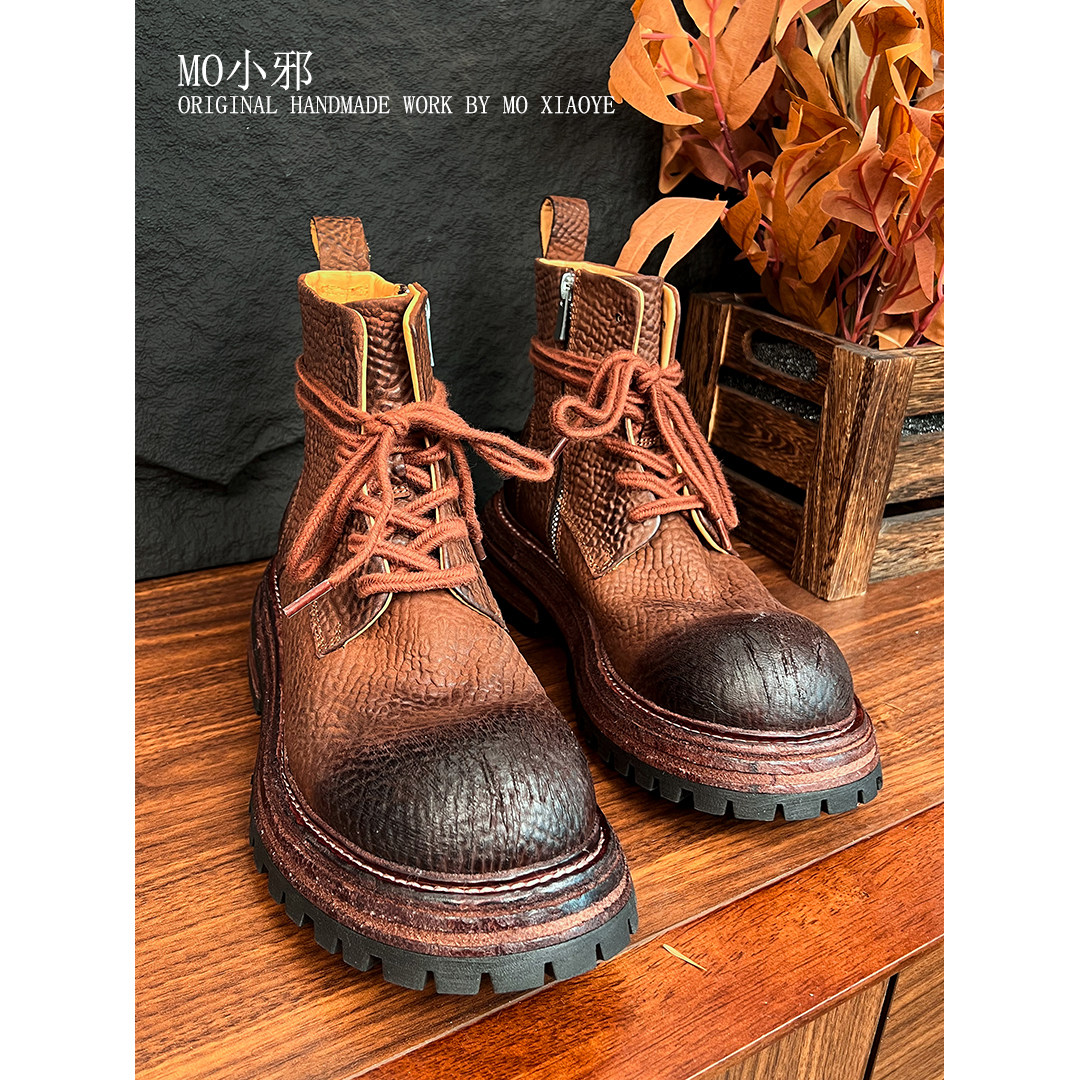 MO小邪’T555手工马皮系带短靴款骑士靴户外休闲百搭马丁靴经女鞋,女鞋,马丁靴,淘宝优惠券,粉丝福利购,淘宝优惠卷
