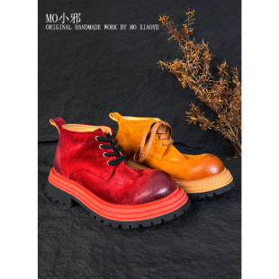 骑士靴户外休闲马丁靴经典 F025手工马皮短靴男女同款 款 MO小邪