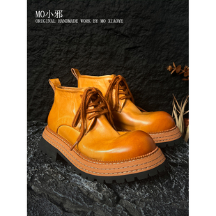 MO小邪' D228原创水洗马皮短靴切尔西秋冬男女同款百搭真皮靴子女