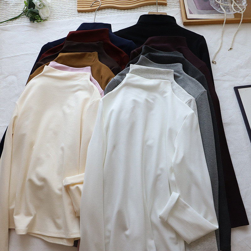 2026秋冬新款韩版半高领简约净版显瘦百搭抓绒打底衫女