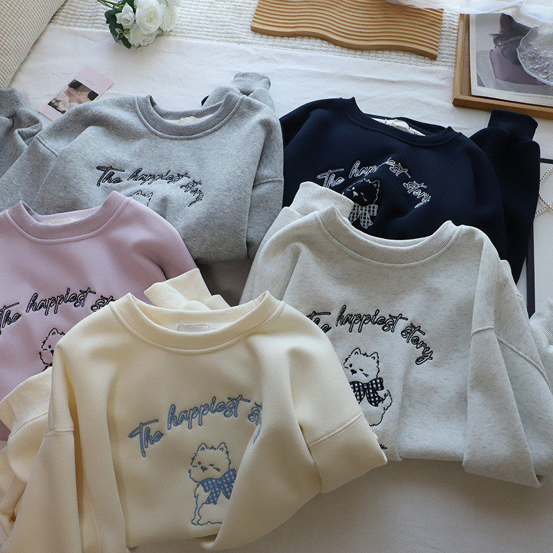 2026秋冬新款韩版圆领字母卡通刺绣加绒加厚宽松卫衣女,女装/女士精品,卫衣/绒衫,淘宝优惠券,粉丝福利购,淘宝优惠卷