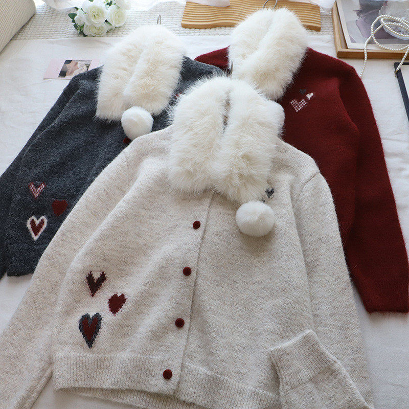 2026秋冬新款韩版甜美减龄爱心提花显瘦百搭开衫毛衣女,女装/女士精品,毛衣,淘宝优惠券,粉丝福利购,淘宝优惠卷