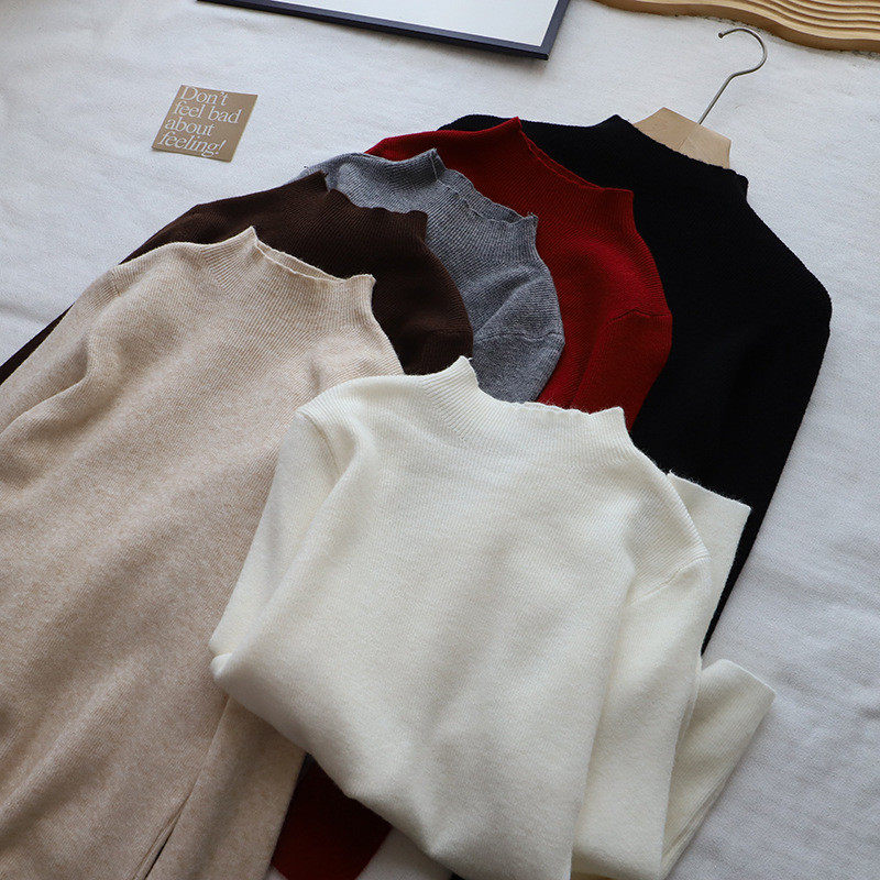 2026秋冬新韩版高质感半高领简约显瘦百搭针织打底衫女