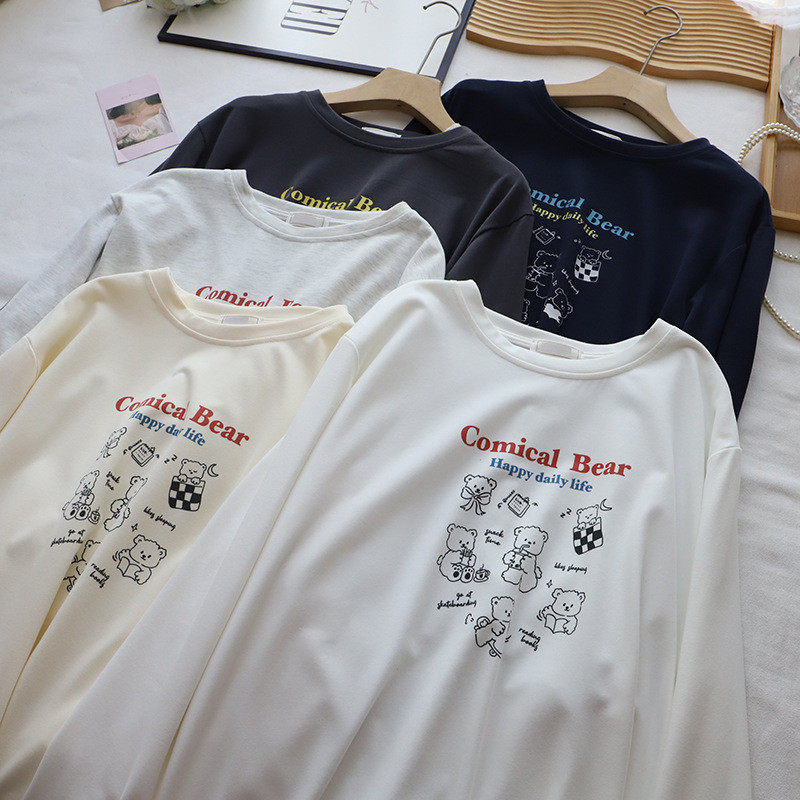2026秋季新款韩版时尚卡通字母印花休闲百搭长袖T恤女,女装/女士精品,T恤,淘宝优惠券,粉丝福利购,淘宝优惠卷