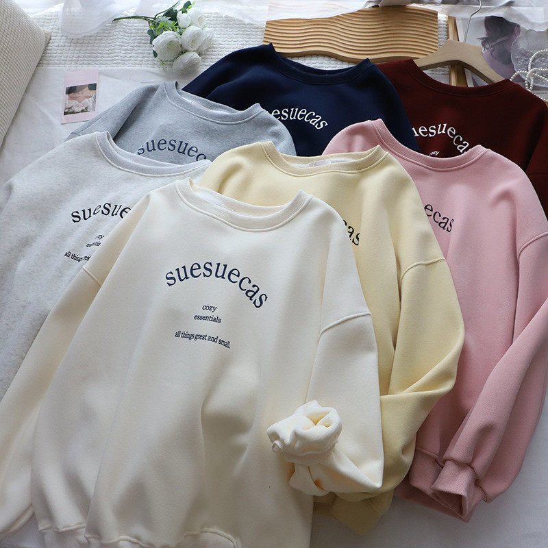 2026秋冬新款韩版圆领字母印花宽松休闲加绒加厚卫衣女,女装/女士精品,卫衣/绒衫,淘宝优惠券,粉丝福利购,淘宝优惠卷