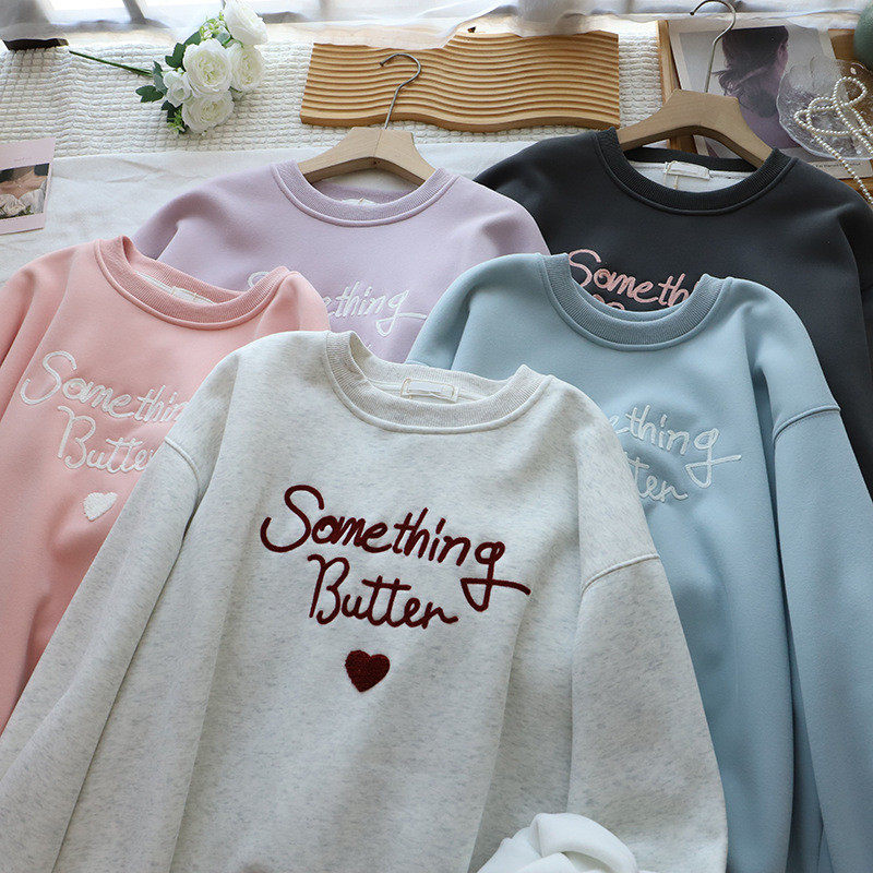 2026秋冬新款韩版圆领字母爱心刺绣宽松加绒加厚卫衣女,女装/女士精品,卫衣/绒衫,淘宝优惠券,粉丝福利购,淘宝优惠卷