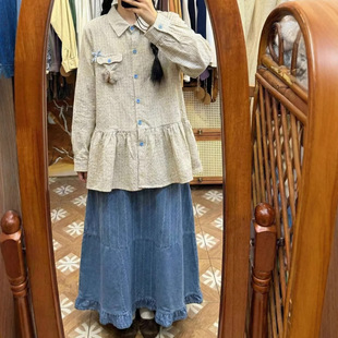 2026新款 上衣 设计感格子休闲衬衣裙女日系可爱小个子宽松百搭长袖