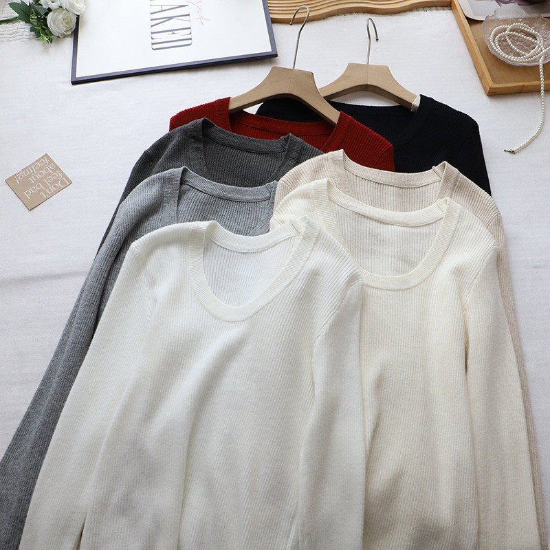 2026秋冬新韩版纯色圆领修身显瘦百搭长袖针织打底衫女,女装/女士精品,毛针织衫,淘宝优惠券,粉丝福利购,淘宝优惠卷