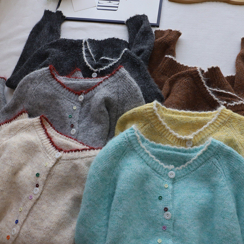 2026秋冬新款韩版甜美撞色彩扣显瘦百搭开衫毛衣外套女,女装/女士精品,毛衣,淘宝优惠券,粉丝福利购,淘宝优惠卷