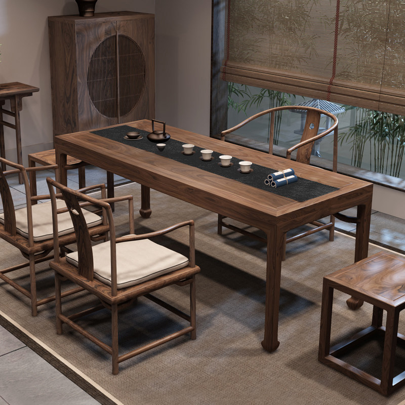 北榆木茶台桌椅组合新中式茶台禅意家用茶台桌老榆木茶桌复古实木
