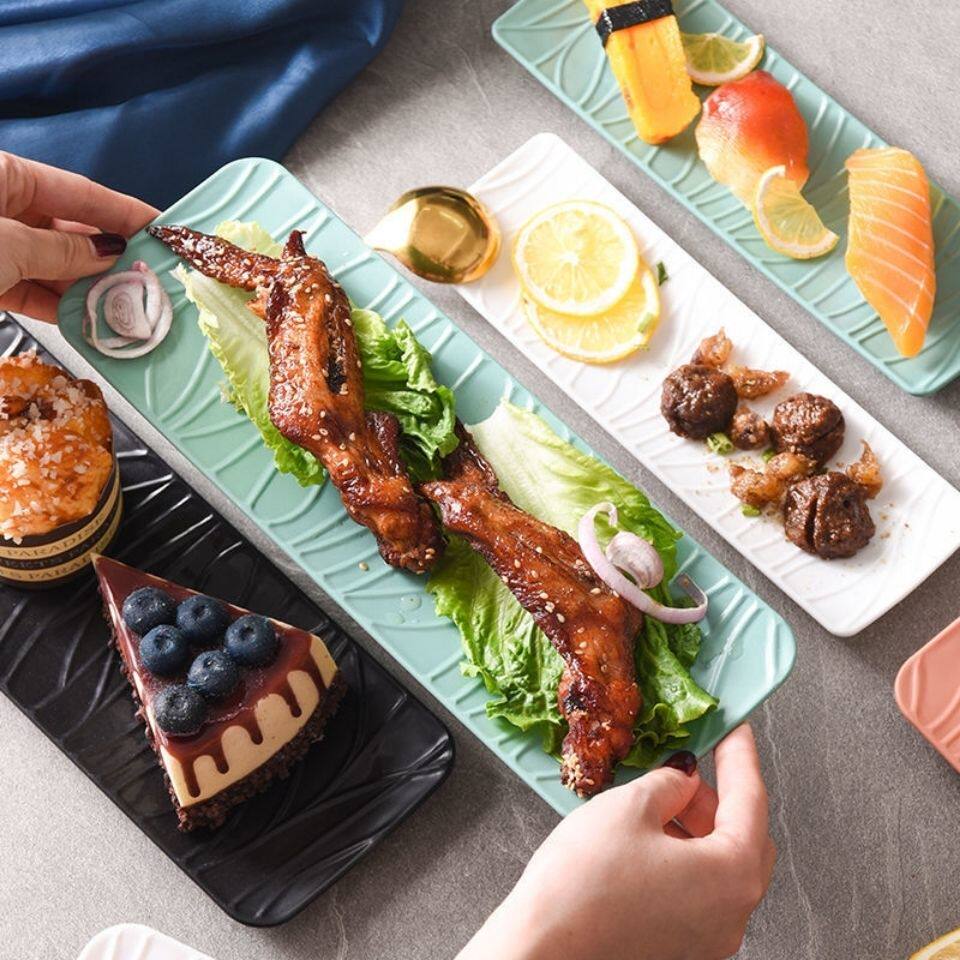 北欧盘子家用长方形盘塑料西餐盘盘创意小吃日式寿司长盘美食长条