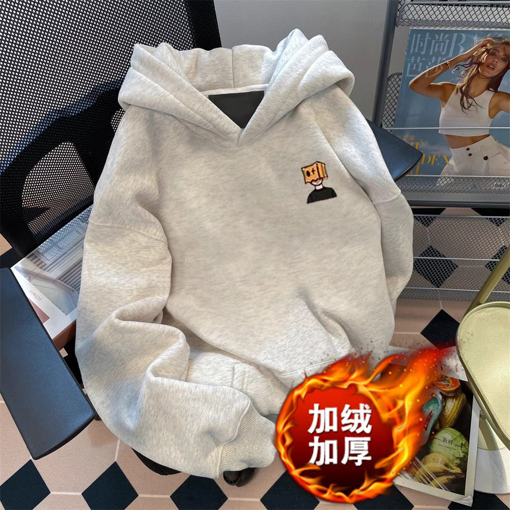 银狐绒韩版复古vintage时尚外套男女秋冬季百搭宽松学生连帽卫衣