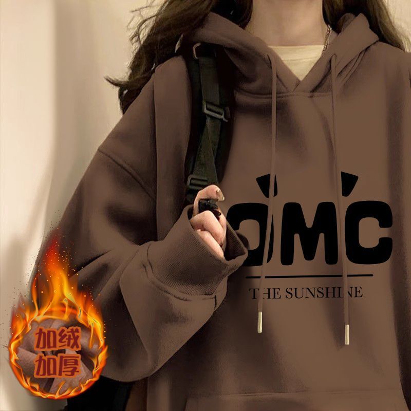 银狐绒连帽重磅卫衣女装秋冬季宽松慵懒风美式复古学生上衣外套潮