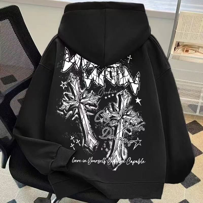 潮流美式秋冬新款卫衣加绒情侣重磅连帽宽松男女印花百搭爆款上衣