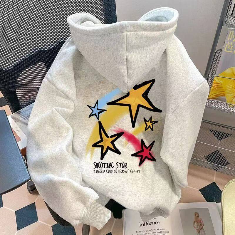 银狐绒连帽卫衣加绒男女学生秋冬美式复古学生上衣秋冬季宽松外套