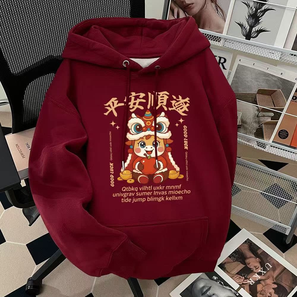 银狐绒新年银狐绒连帽卫衣男女加绒2026马年拜年服休闲百搭上衣潮