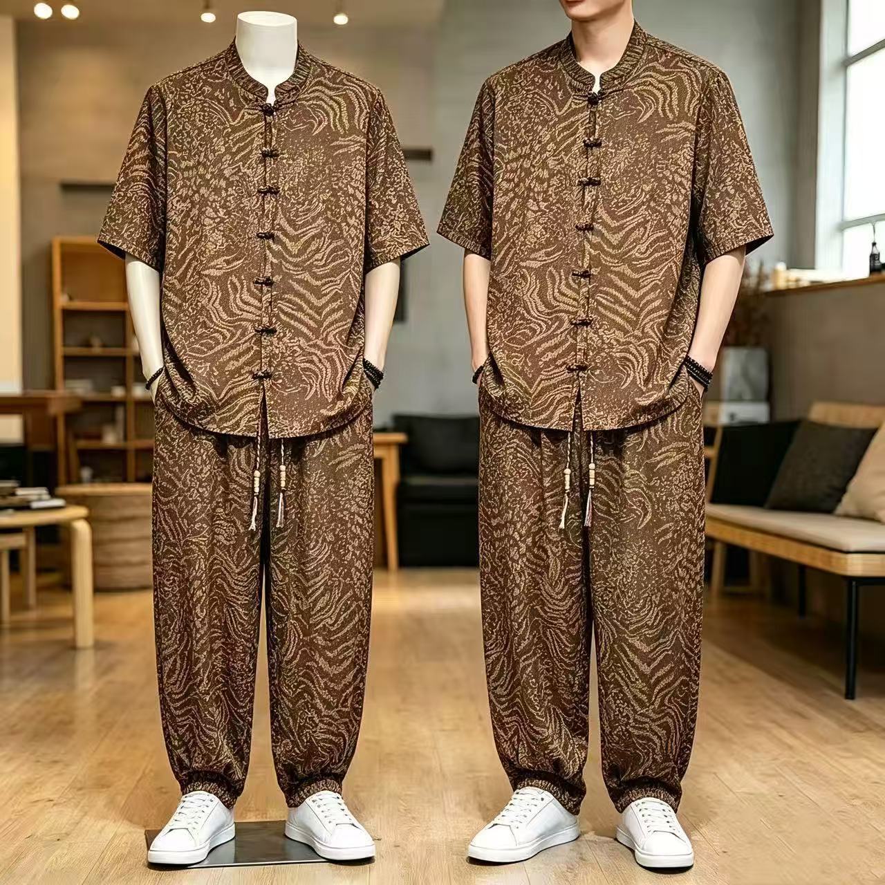 款中式套装复古休闲两件套茶服