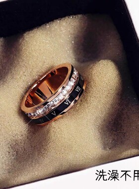 钛钢时来运转罗马可转动双层戒指