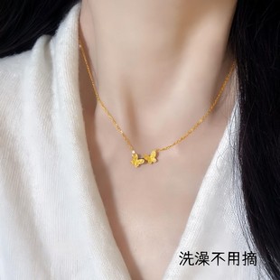 【钛钢不掉色】周家同款比翼双飞磨砂细闪蝴蝶双吊坠爆闪闺蜜项链